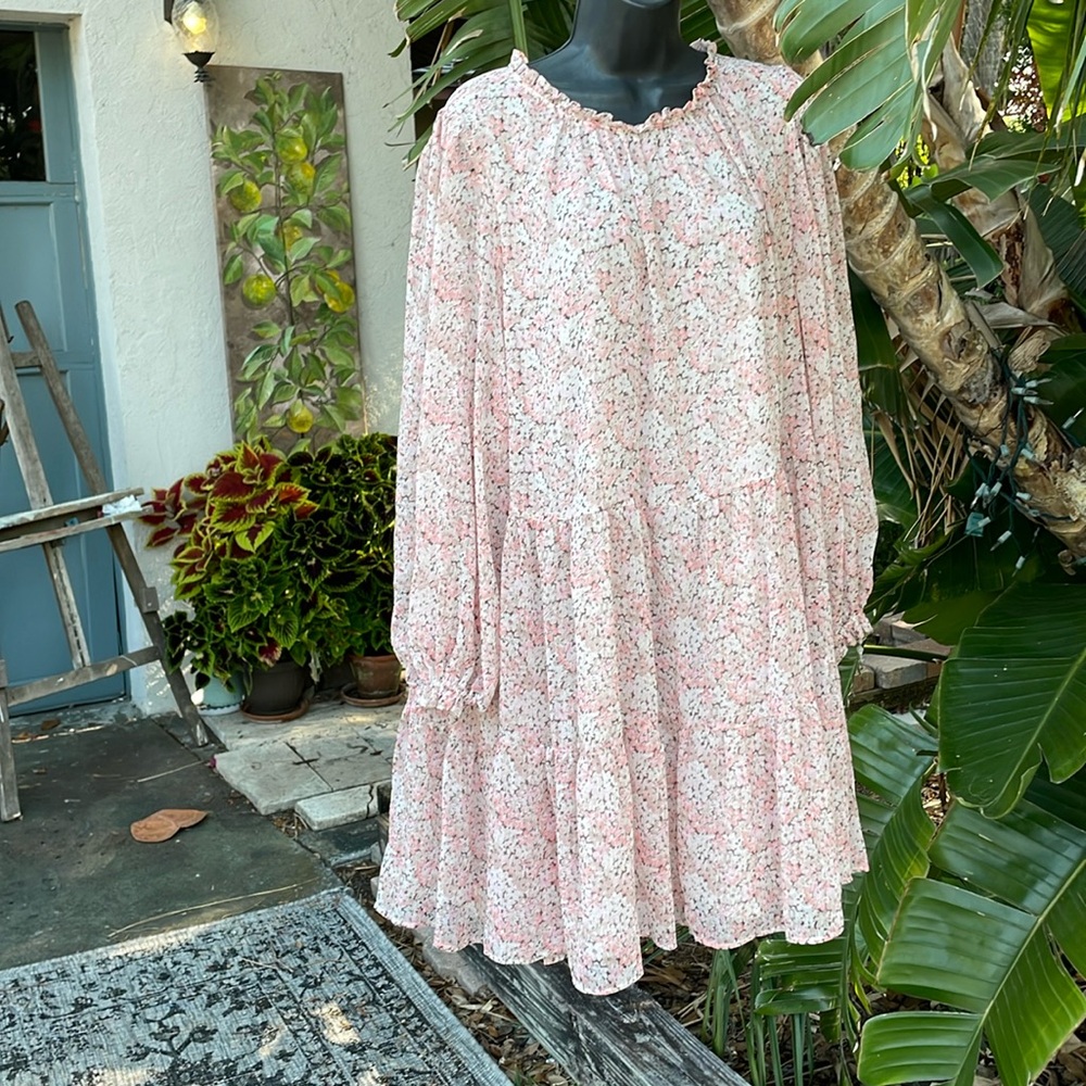 H&M tiered floral chiffon dress with statement sleeves